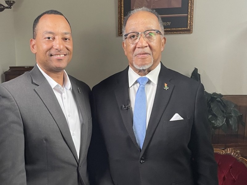 Dr. Tshaka Cunningham (left) appeared on the PBS show "The Chavis Chronicles," hosted by Dr. Benjamin F. Chavis (right). (Courtesy photo)