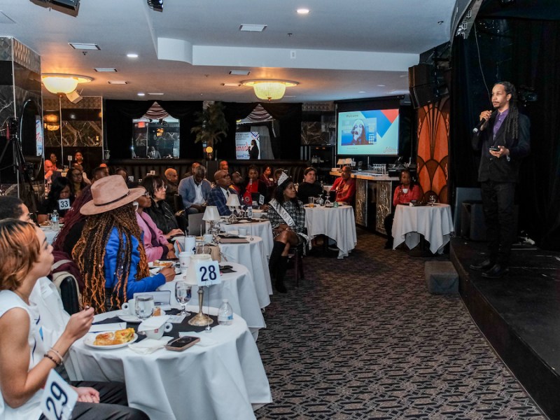 Guests fill the Carlyle Room in Northwest D.C. for The Washington Informer’s Smart Marketing event on Feb. 29. Desmond "DB Bantino" Barnes, served as the event's emcee. (Ja'Mon Jackson/The Washington Informer)