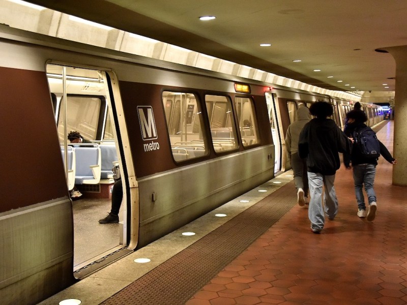 A Red Line train prepares to leave the Glenmont Metro station in Silver Spring, Maryland, on March 24. (Robert R. Roberts/The Washington Informer)