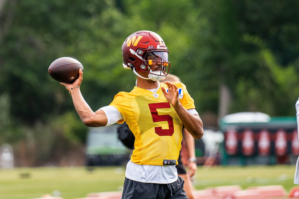 Rookie quarterback Jayden Daniels during Commanders training camp (Abdullah Konte/The Washington Informer)