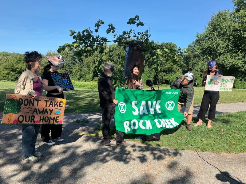 Members of the environmental group Extinction Rebellion DC wore costumes to highlight endangered species at a Sept. 3 press conference protesting the rehabilitation plan at Rock Creek Park Golf Course. (Kayla Benjamin/The Washington Informer)