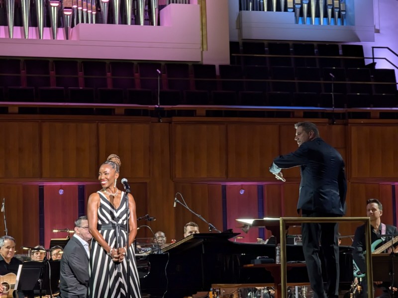 Singer Heather Headley performs with the National Symphony Orchestra conducted by Steven Reinke. (Brenda C. Siler/The Washington Informer)