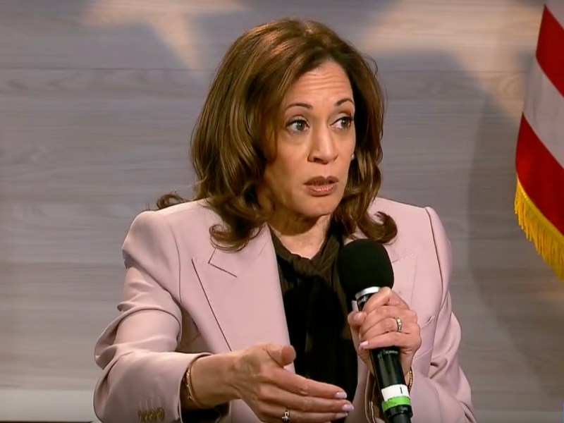 Democratic presidential nominee Kamala Harris speaks during an interview with members of the National Association of Black Journalists at the WHYY studio in Philadelphia on Sept. 17.