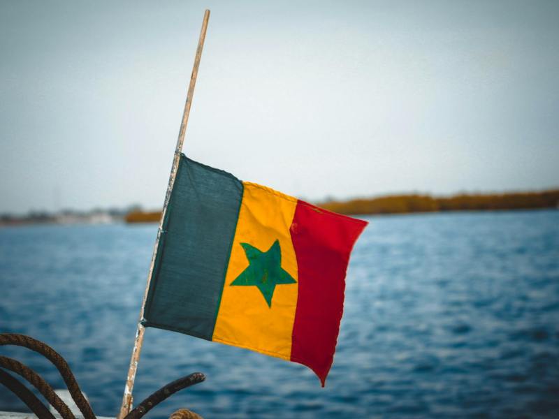 senegal flag on the background of the sea