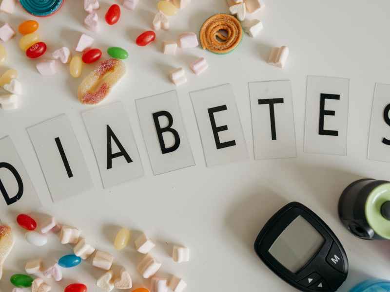 diabetes text and jellybeans around